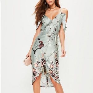 Grey Frill Floral Midi Dress